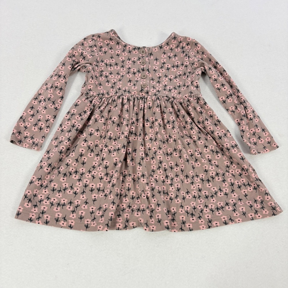 Hanna Andersson Floral Dress Kids 100cm 2-3T Pink Mauve Long Sleeve Cotton